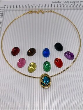 Vintage Joan Rivers Gold Collar Interchangeable Necklace with Ten Acrylic Stones